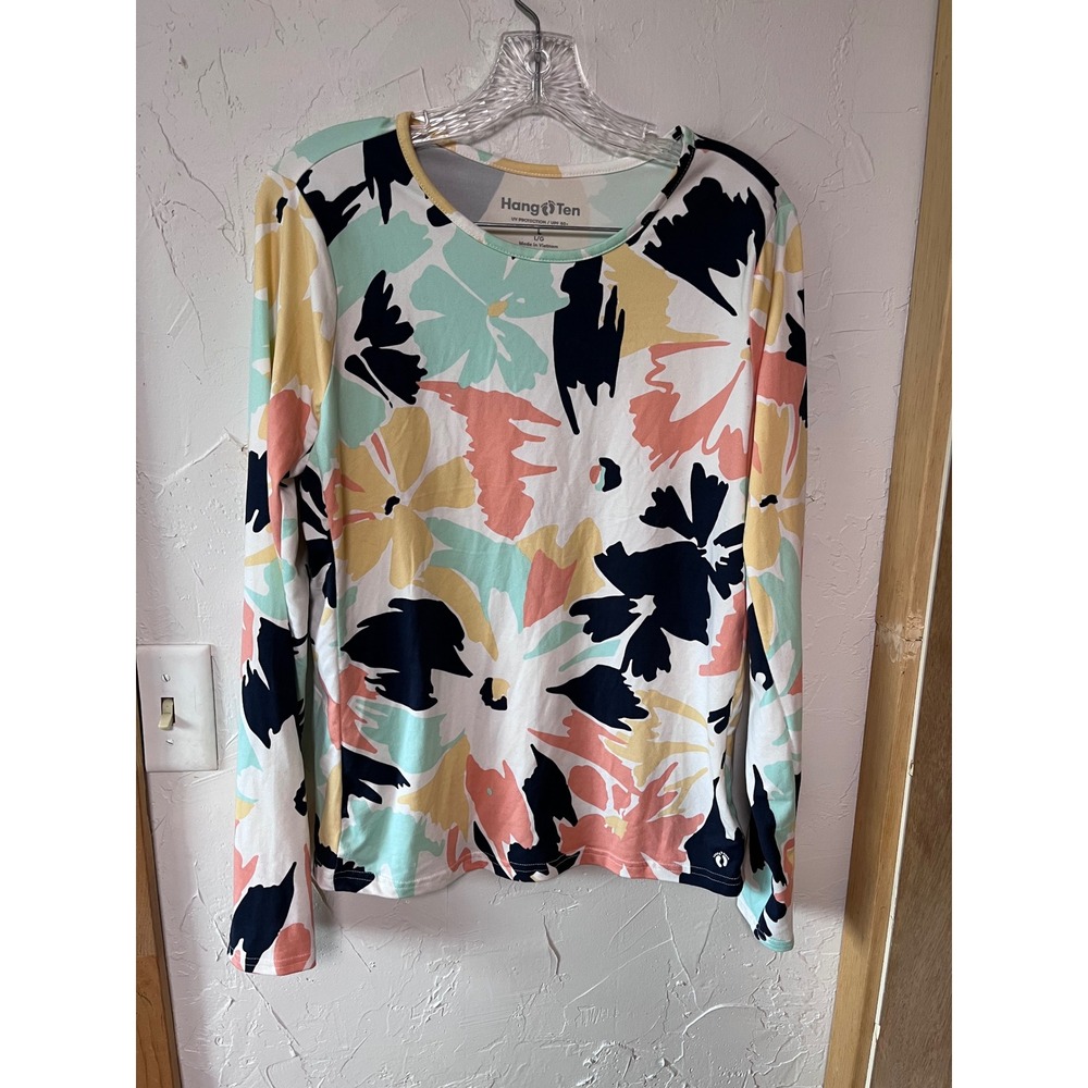 Hang Ten Women's Size L Floral Long Sleeve UV Protection UPF 50+ Top